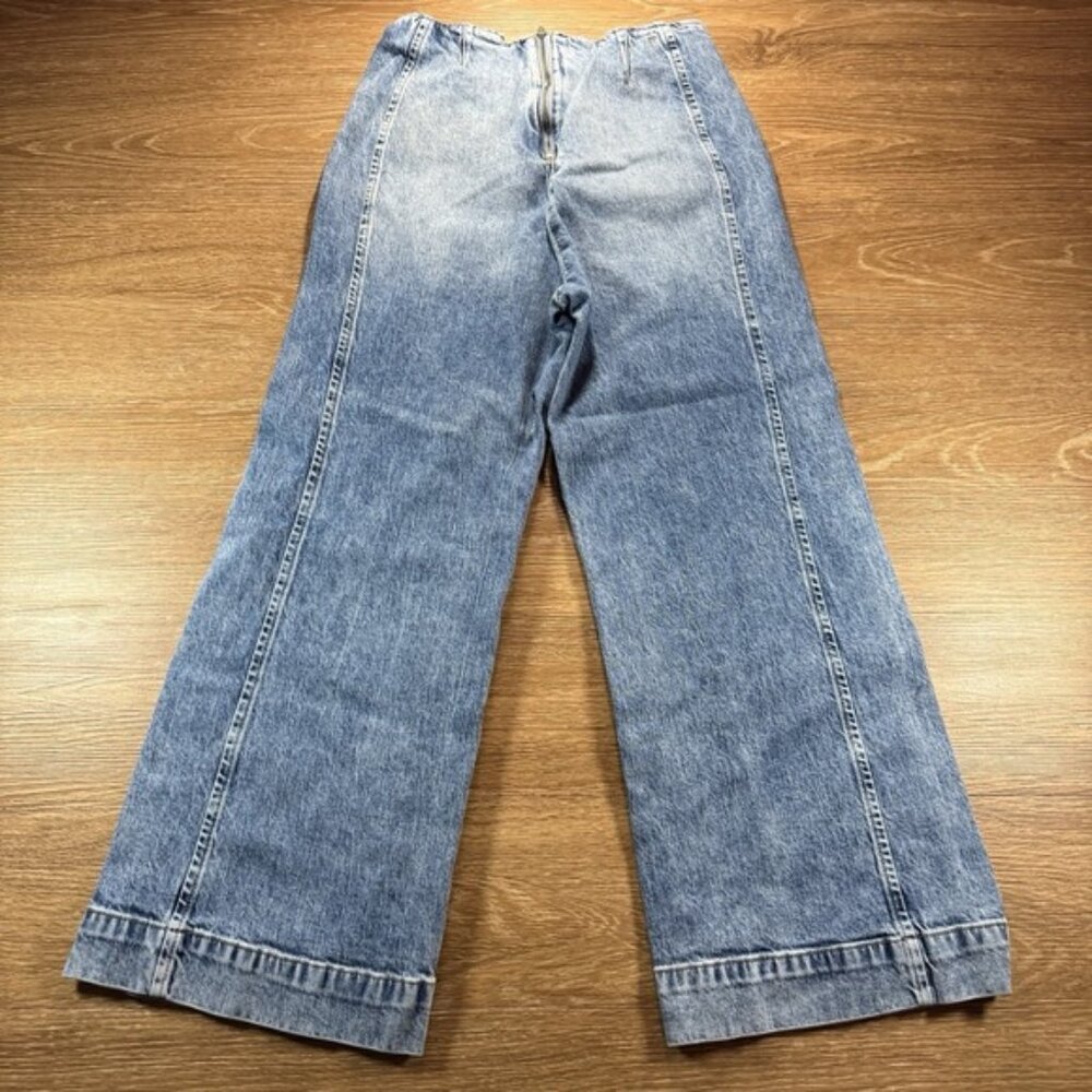 Pilcro Women's 28 High Rise Wide Leg Jeans Blue Cuffed Seam Detail Anthropologie